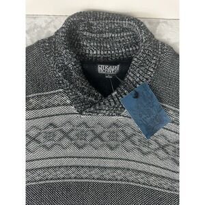 Trash Nouveau Knit Pullover Sweater Shawl Collar Mens Large Black Gray Rag Seam